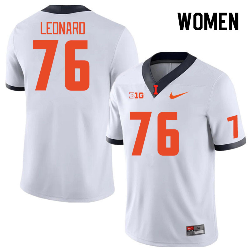 Women #76 Clayton Leonard Illinois Fighting Illini College Football Jerseys Stitched Sale-White